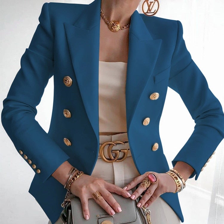 Blazer femme à boutons dorés, coupe ajustée, dix coloris, bleu lac