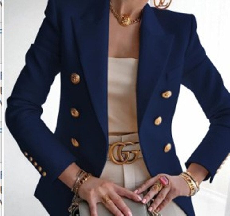Blazer femme à boutons dorés, coupe ajustée, dix coloris, bleu marine
