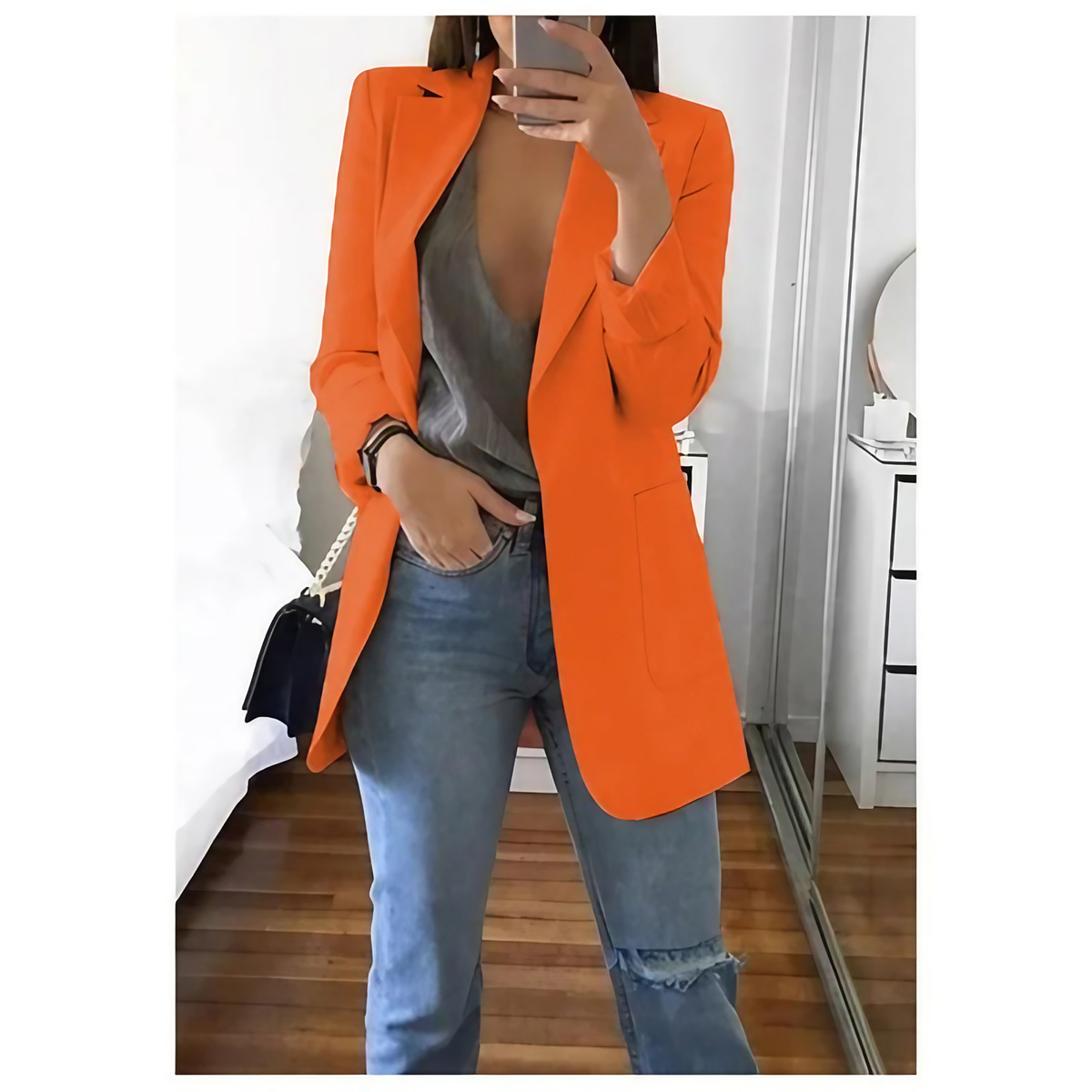 Blazer long femme, quinze coloris, du S au 3XL, orange