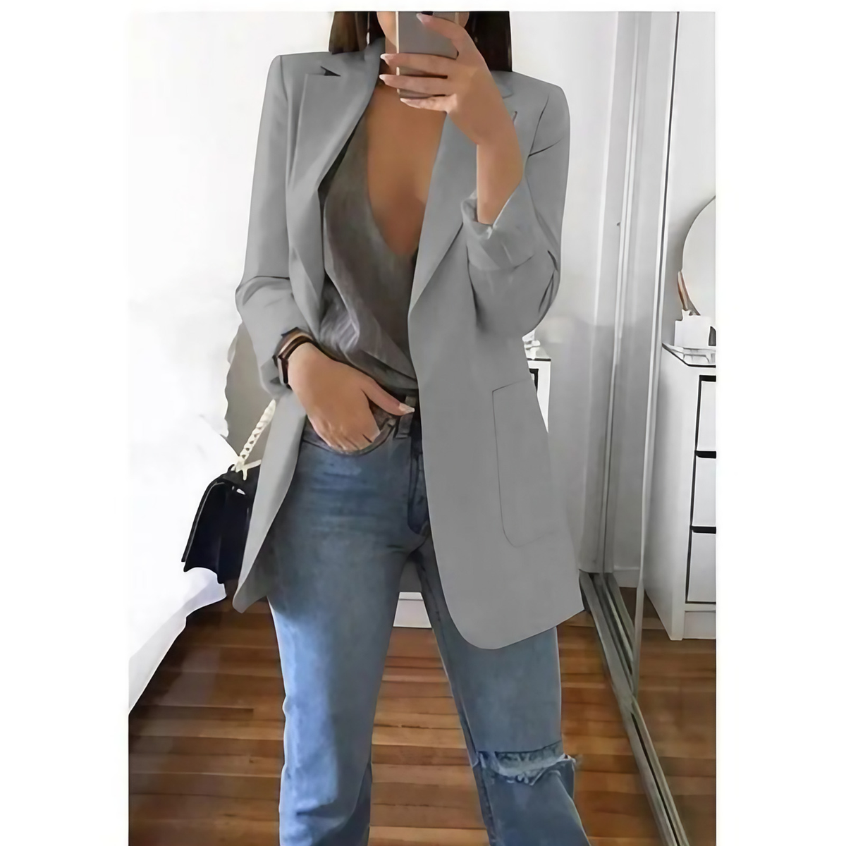 Blazer long femme, quinze coloris, du S au 3XL, gris clair