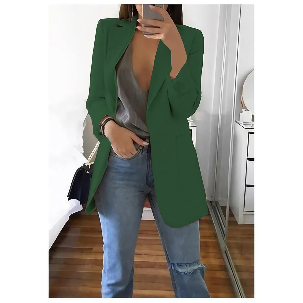 Blazer long femme, quinze coloris, du S au 3XL, vert foncé