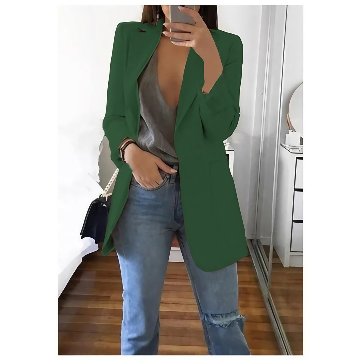 Blazer long femme, quinze coloris, du S au 3XL, vert foncé