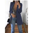 Blazer long femme, quinze coloris, du S au 3XL, bleu foncé