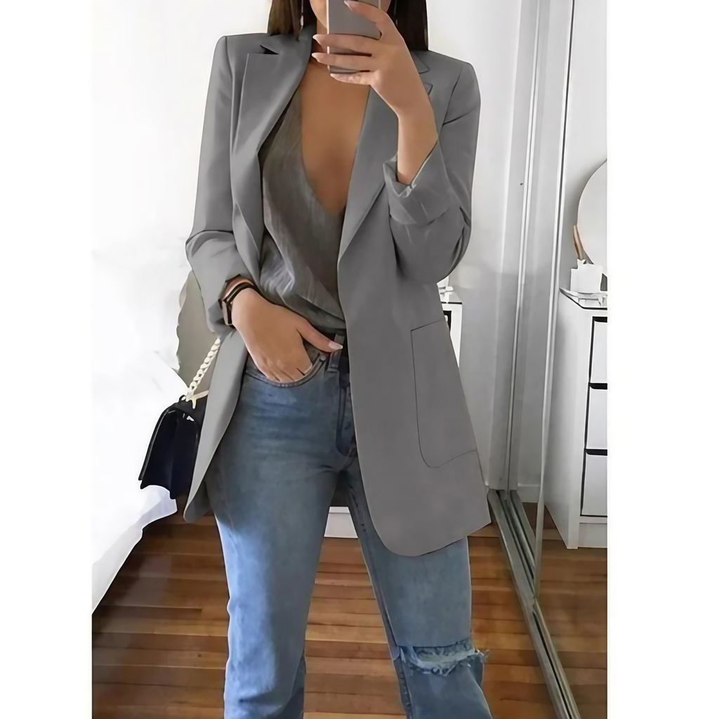 Blazer long femme, quinze coloris, du S au 3XL, gris