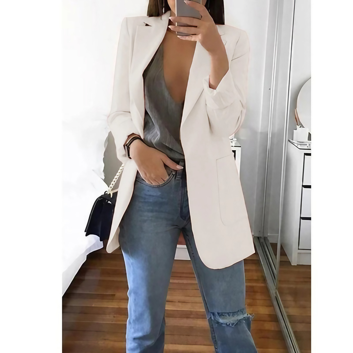 Blazer long femme, quinze coloris, du S au 3XL, blanc