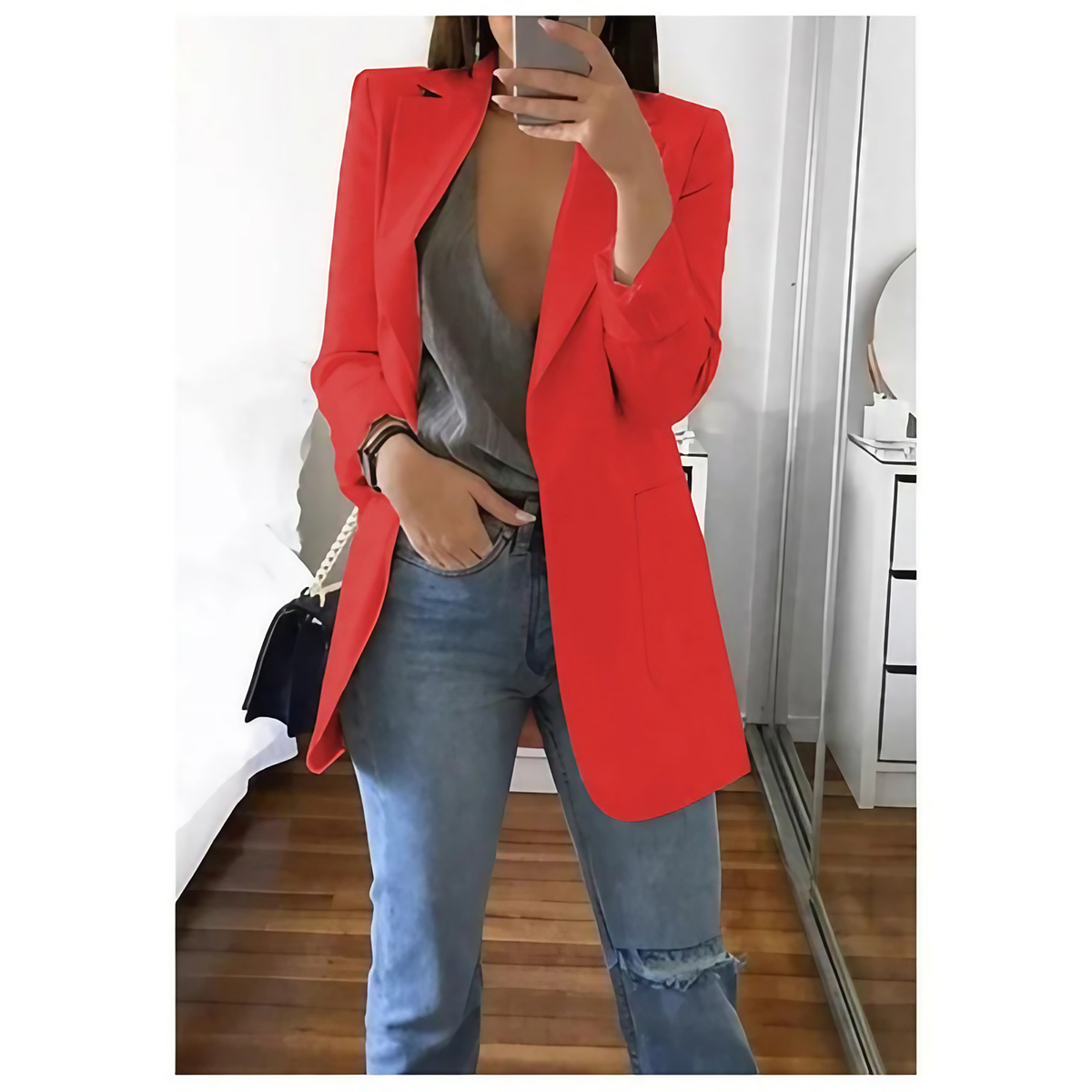 Blazer long femme, quinze coloris, du S au 3XL, rouge