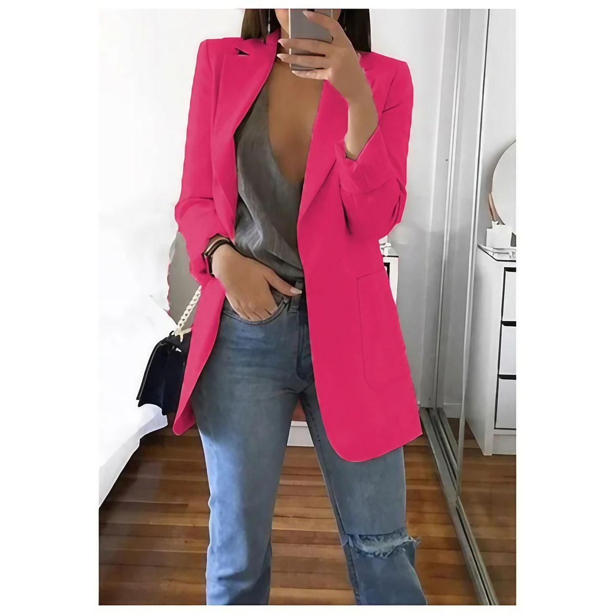 Blazer long femme, quinze coloris, du S au 3XL, rose