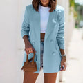 Blazer long femme à double boutonnage, du S au 2XL, bleu