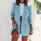 Blazer long femme à double boutonnage, du S au 2XL, bleu