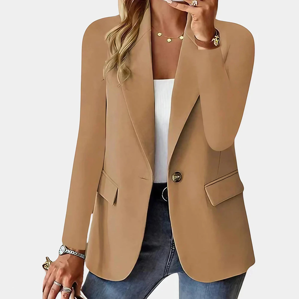 Blazer femme extensible à simple boutonnage, huit coloris, marron