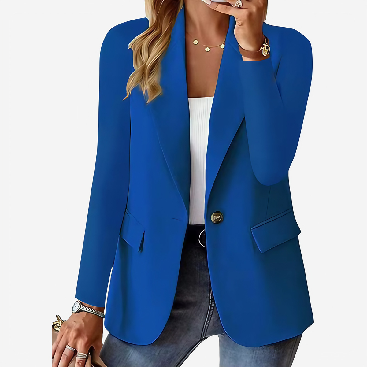 Blazer femme extensible à simple boutonnage, huit coloris, bleu
