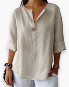 Blouse ample femme col V, six coloris, du S au 5XL, beige