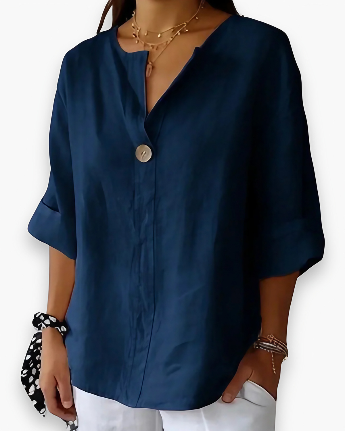 Blouse ample femme col V, six coloris, du S au 5XL, bleu marine