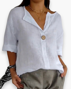 Blouse ample femme col V, six coloris, du S au 5XL, blanc