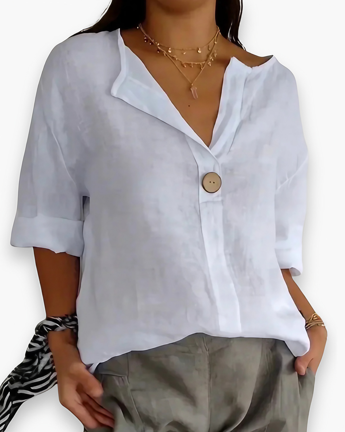 Blouse ample femme col V, six coloris, du S au 5XL, blanc