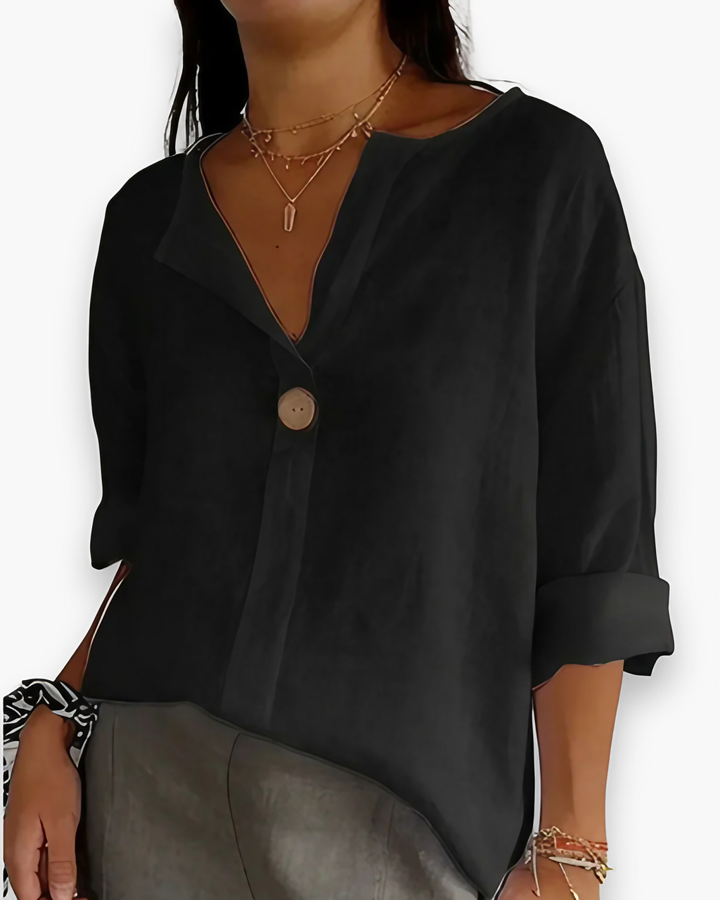 Blouse ample femme col V, six coloris, du S au 5XL, noir