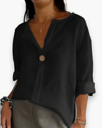 Blouse ample femme col V, six coloris, du S au 5XL, noir