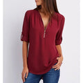 Blouse ample femme à zip, manches 3/4, du S au 5XL, bordeaux