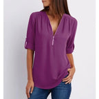 Blouse ample femme à zip, manches 3/4, du S au 5XL, lilas
