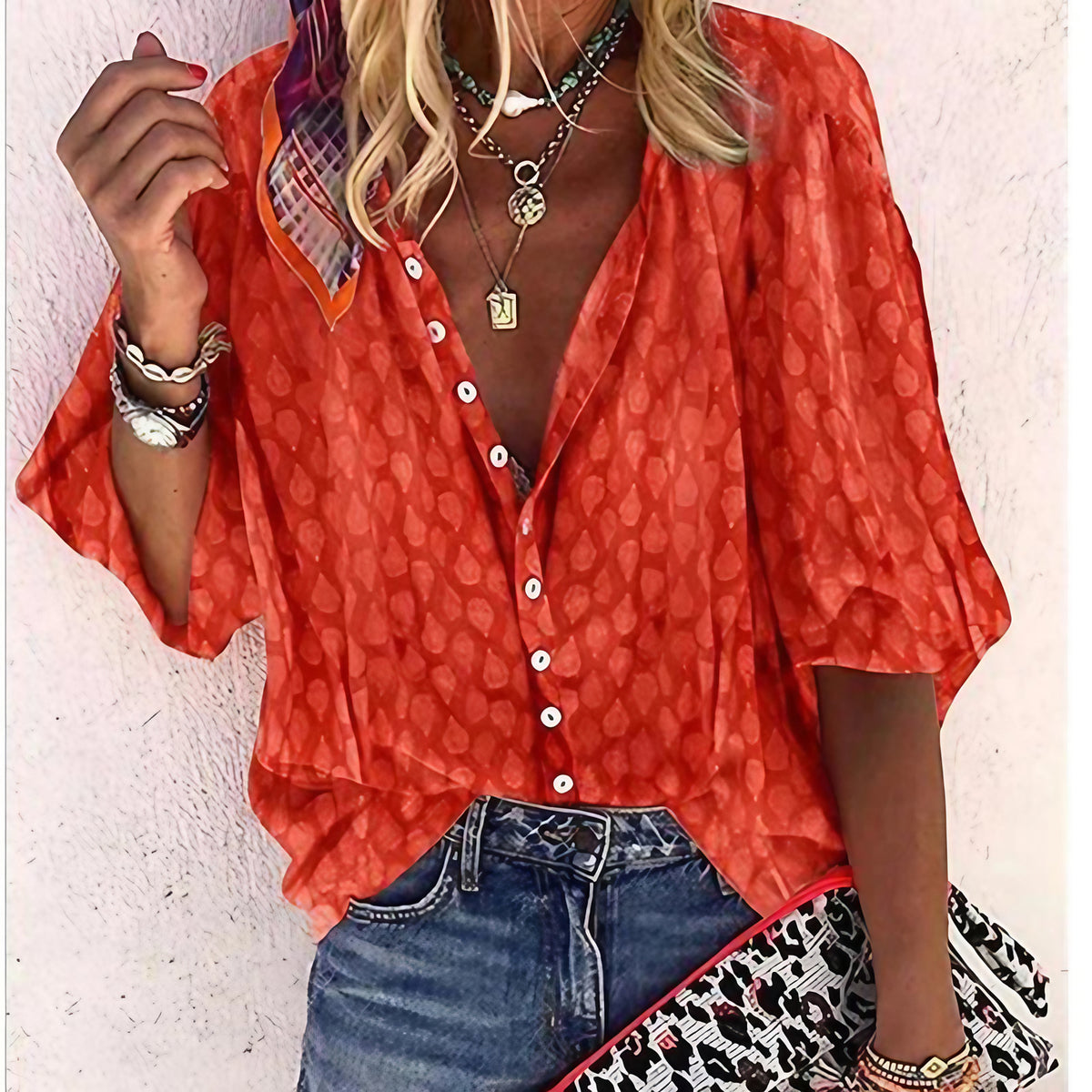 Blouse d'été femme légère, coupe fluide, six coloris, orange
