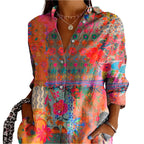 Blouse bohème femme à fleurs, manches longues, boutonnée