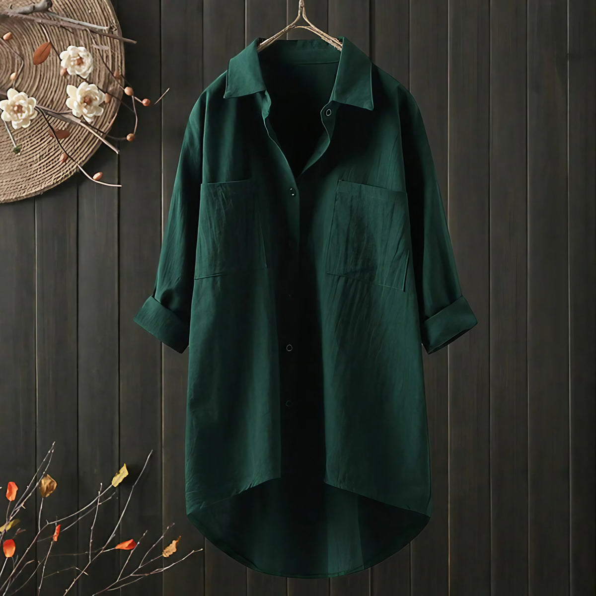 Blouse femme ample à manches longues, du S au 5XL, vert
