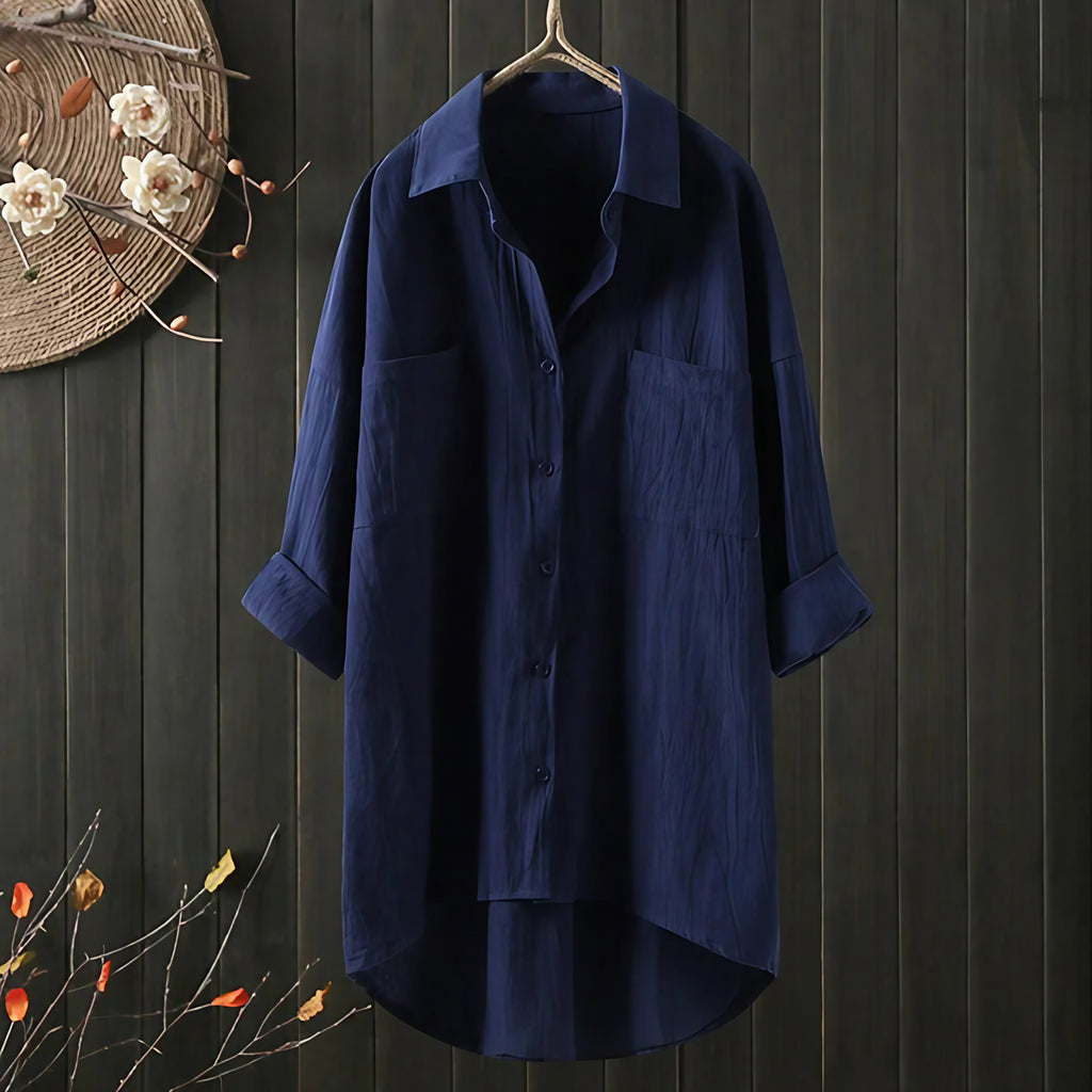 Blouse femme ample à manches longues, du S au 5XL, bleu