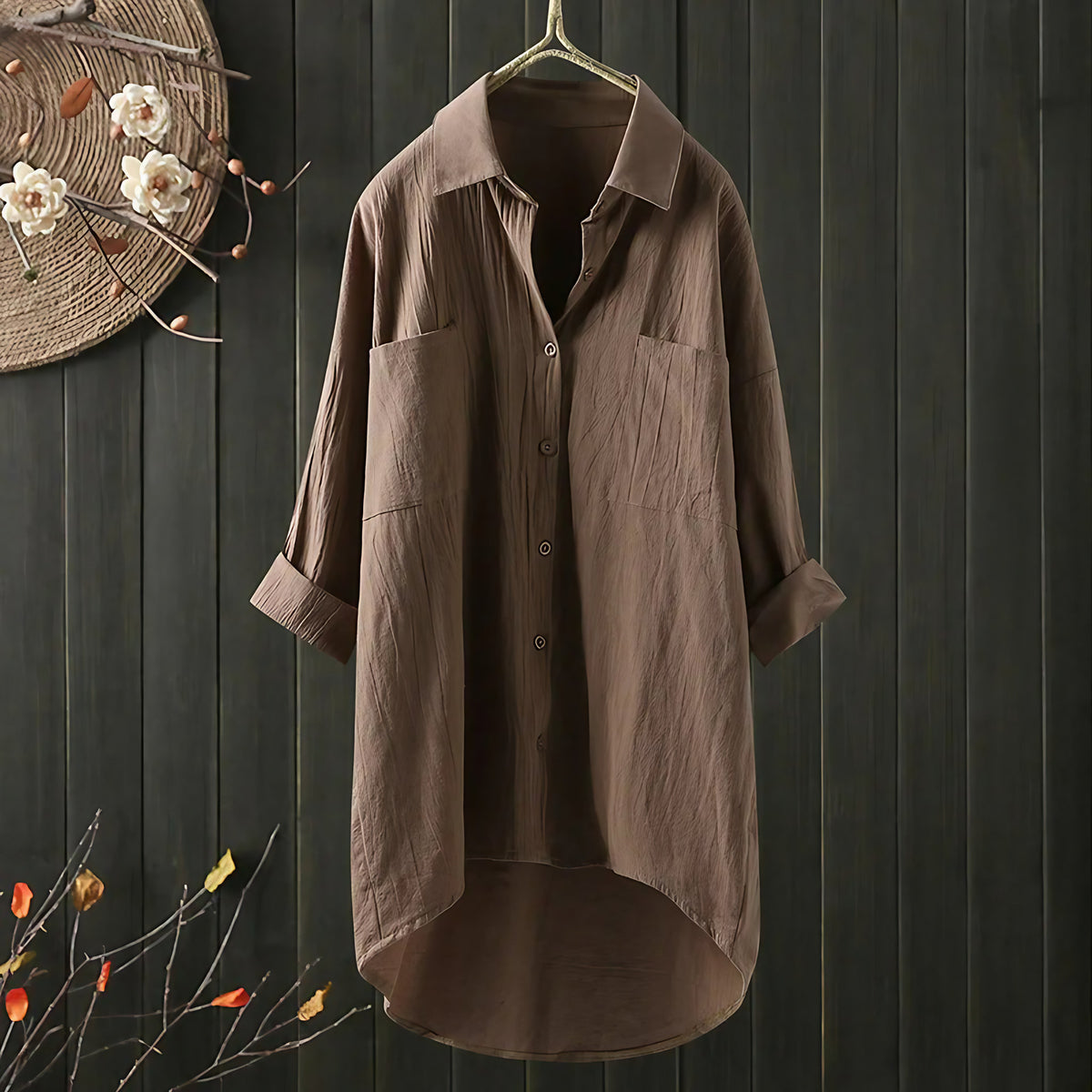Blouse femme ample à manches longues, du S au 5XL, kaki