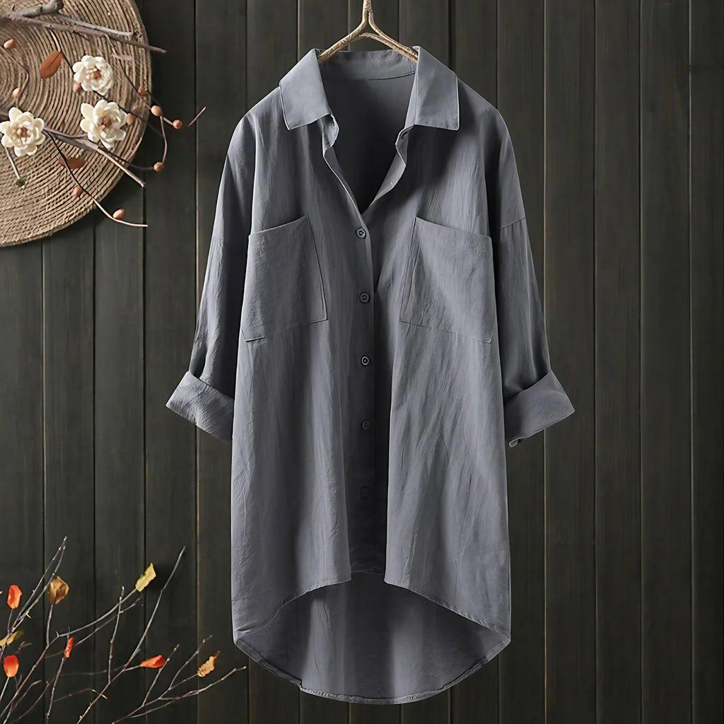 Blouse femme ample à manches longues, du S au 5XL, gris