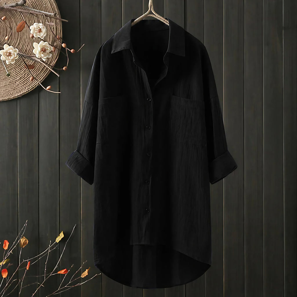 Blouse femme ample à manches longues, du S au 5XL, noir