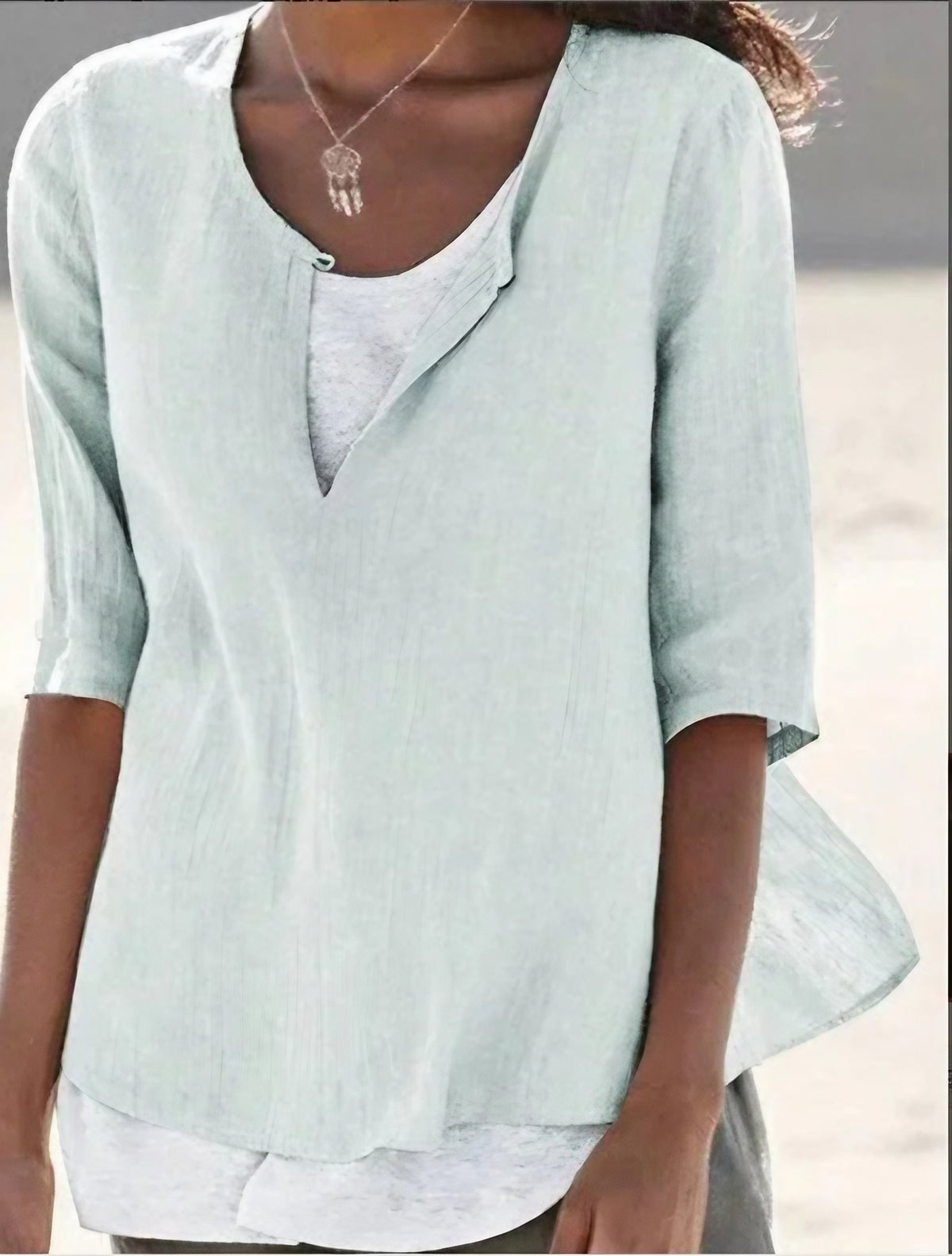 Blouse d'été femme col V, effet superposé, du S au 5XL, vert clair