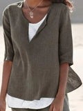 Blouse d'été femme col V, effet superposé, du S au 5XL, brun