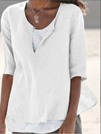 Blouse d'été femme col V, effet superposé, du S au 5XL, blanc