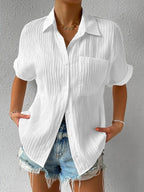 Blouse femme ample à col chemise, six coloris, du S au 3XL, blanc
