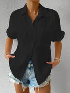 Blouse femme ample à col chemise, six coloris, du S au 3XL, noir