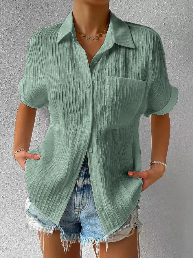 Blouse femme ample à col chemise, six coloris, du S au 3XL, vert