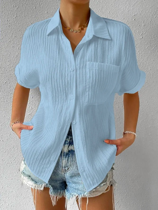Blouse femme ample à col chemise, six coloris, du S au 3XL