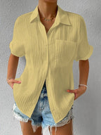 Blouse femme ample à col chemise, six coloris, du S au 3XL, jaune