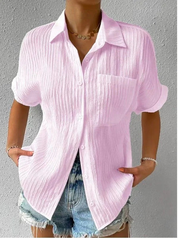 Blouse femme ample à col chemise, six coloris, du S au 3XL, rose