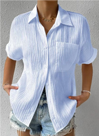 Blouse femme ample à col chemise, six coloris, du S au 3XL, bleu