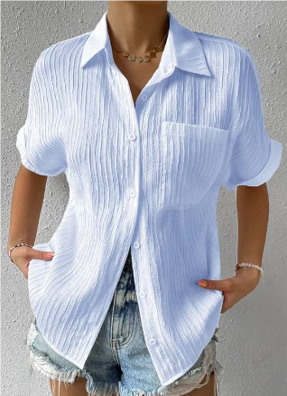 Blouse femme ample à col chemise, six coloris, du S au 3XL, bleu