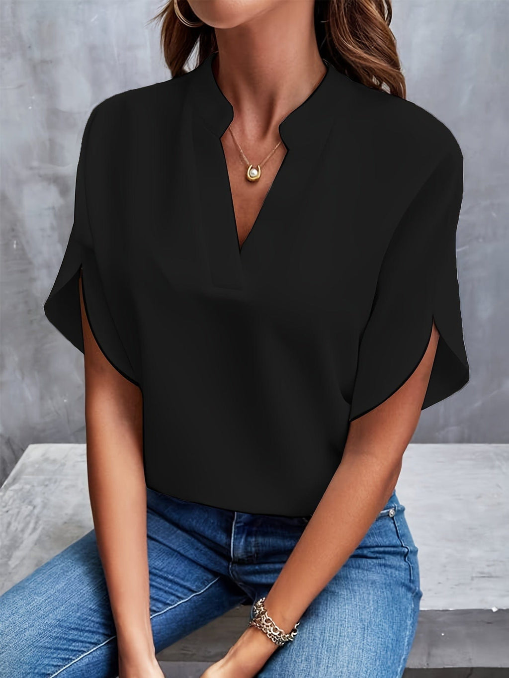 Blouse femme en satin, col et poignets ornés, sept coloris