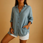 Blouse légère femme d'été, coupe décontractée, du XS au 3XL, bleu