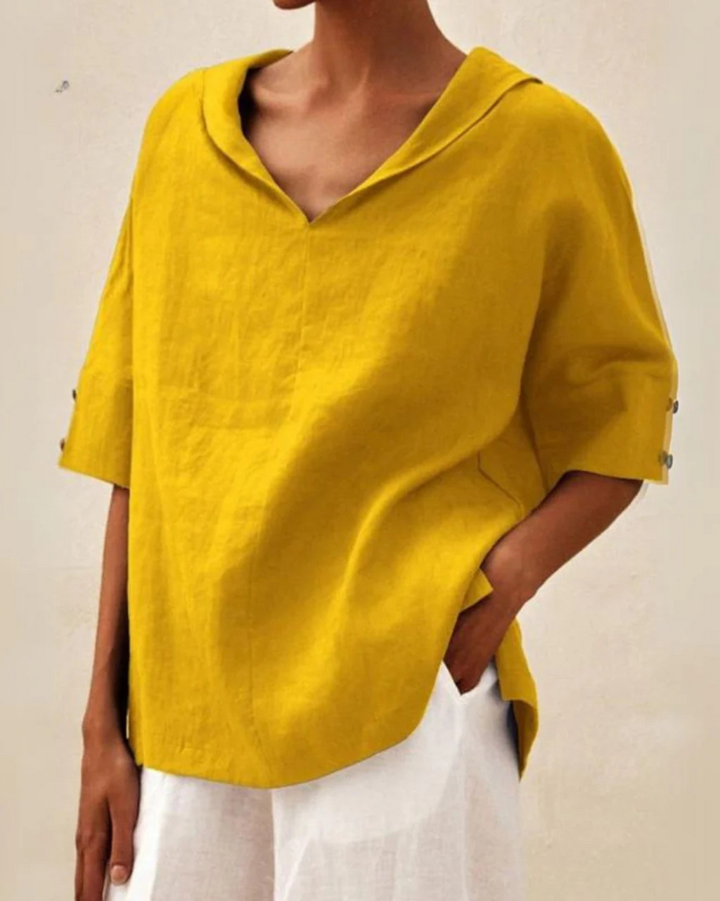 Blouse ample femme d'été, tissu léger, sept coloris, jaune