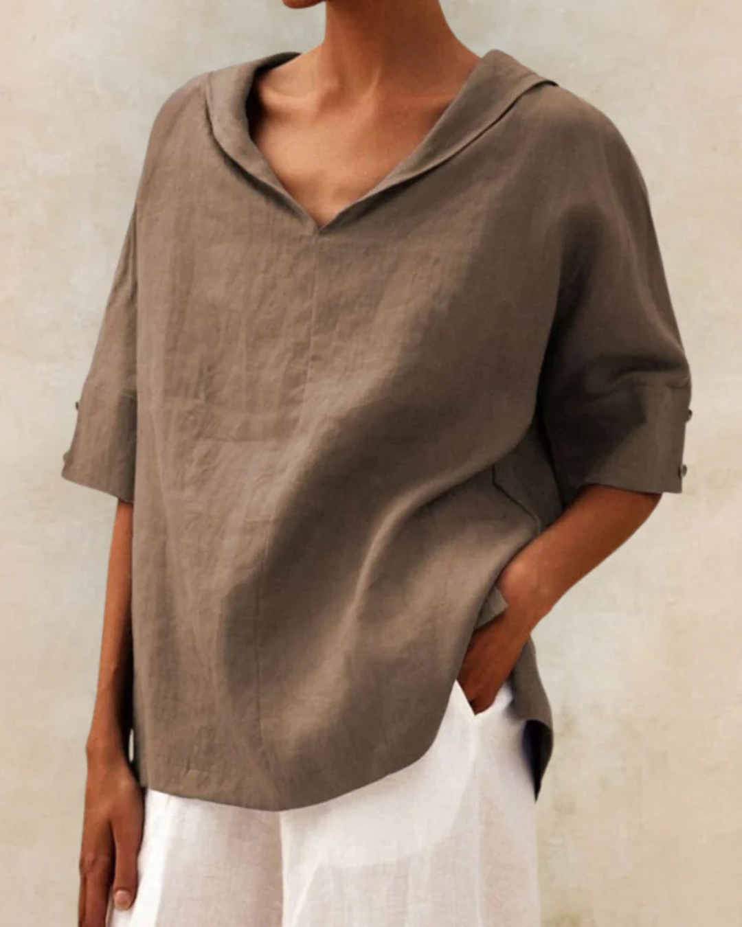 Blouse ample femme d'été, tissu léger, sept coloris, marron clair