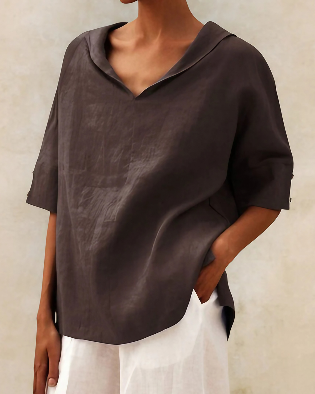 Blouse ample femme d'été, tissu léger, sept coloris, marron foncé