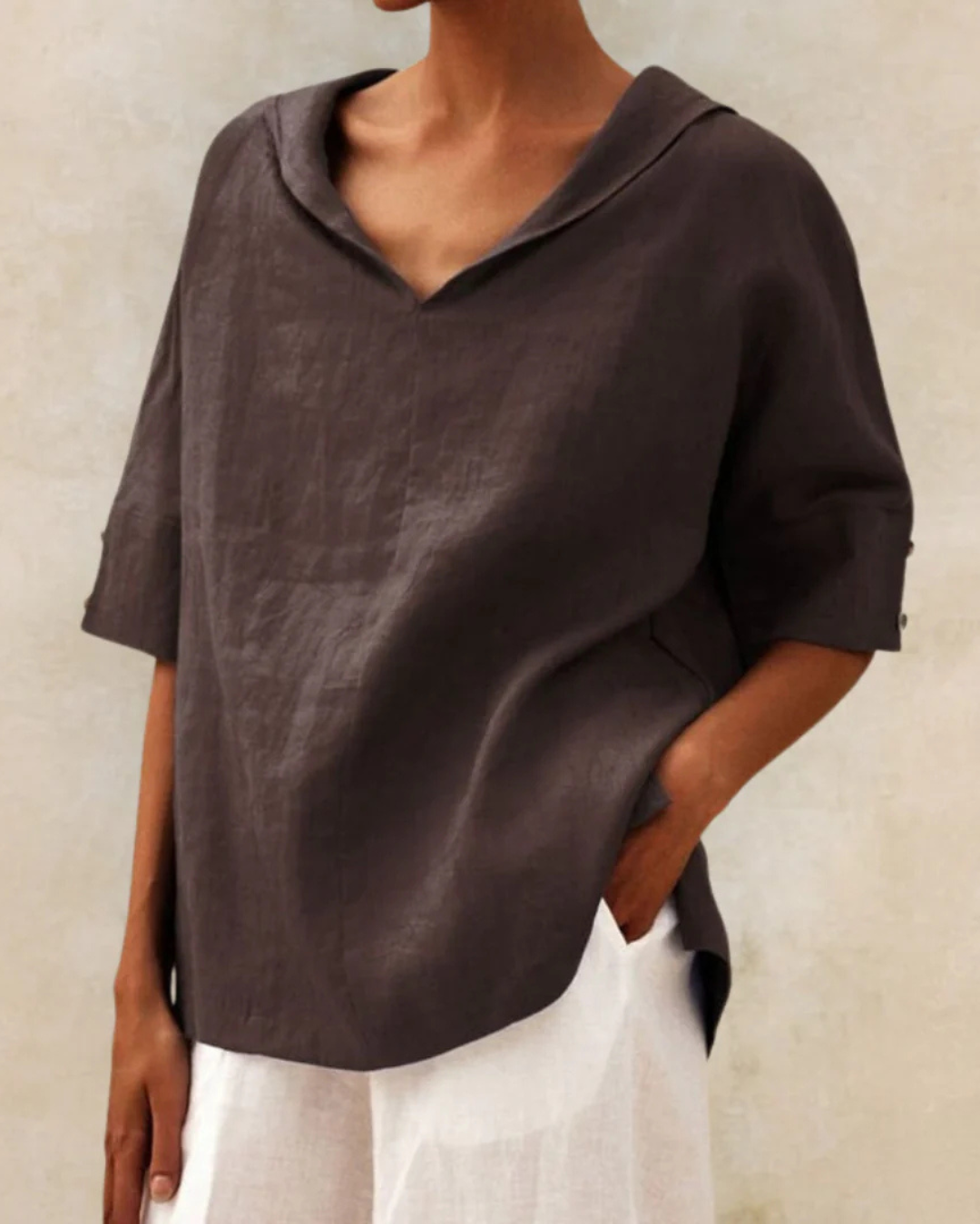 Blouse ample femme d'été, tissu léger, sept coloris, marron foncé