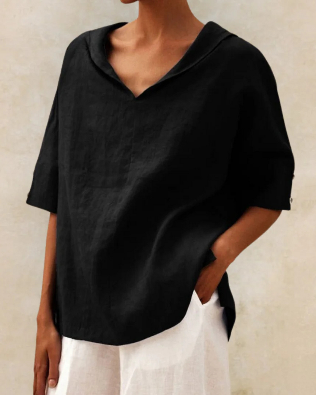 Blouse ample femme d'été, tissu léger, sept coloris, noir