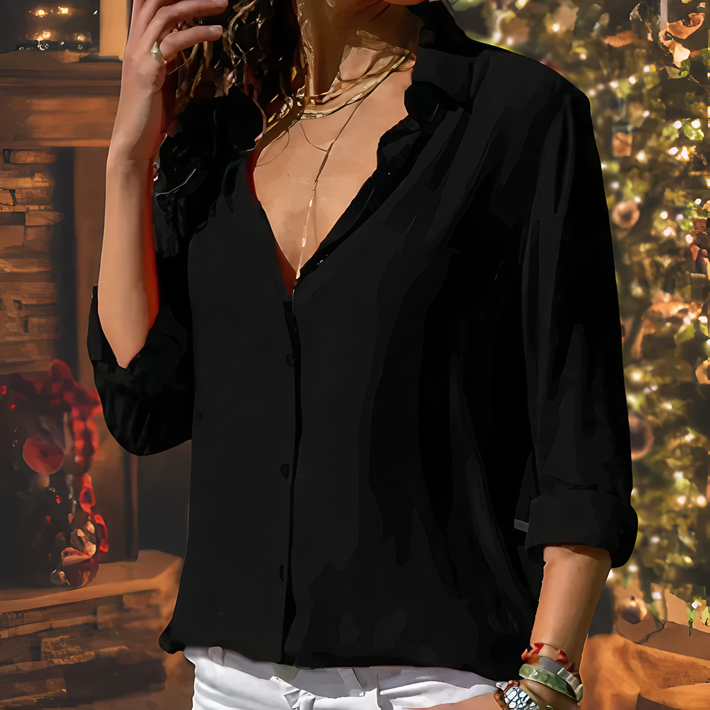 Blouse femme légère à col fin, séchage rapide, sept coloris, noir