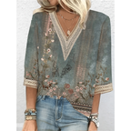 Blouse col V femme, marron, vert ou rose, du S au 2XL, vert